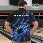Custom Black And Blue Lightning Bowling Jerseys, Bowling Team League Quarter Zip Shirt