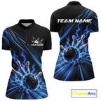 Custom Black And Blue Lightning Bowling Jerseys, Bowling Team Quarter-Zip Shirt