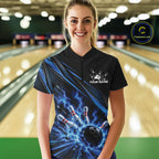 Custom Black And Blue Lightning Bowling Jerseys, Bowling Team Quarter-Zip Shirt