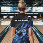 Custom Black And Blue Lightning Bowling Jerseys, Bowling Team Quarter-Zip Shirt