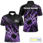 Custom Black And Purple Lightning Bowling Jerseys, Bowling Team League Polo Shirt