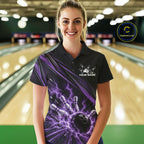 Custom Black And Purple Lightning Bowling Jerseys, Bowling Team League Polo Shirt