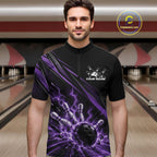 Custom Black And Purple Lightning Bowling Jerseys, Bowling Team League Quarter Zip Shirt