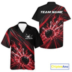 Custom Black And Red Lightning Bowling Jerseys, Bowling Team League And Button Up Shirt