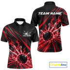 Custom Black And Red Lightning Bowling Jerseys, Bowling Team League Polo Shirt