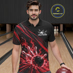Custom Black And Red Lightning Bowling Jerseys, Bowling Team League Polo Shirt