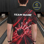 Custom Black And Red Lightning Bowling Jerseys, Bowling Team League Polo Shirt