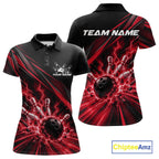 Custom Black And Red Lightning Bowling Jerseys, Bowling Team League Polo Shirt