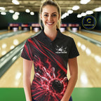 Custom Black And Red Lightning Bowling Jerseys, Bowling Team League Polo Shirt