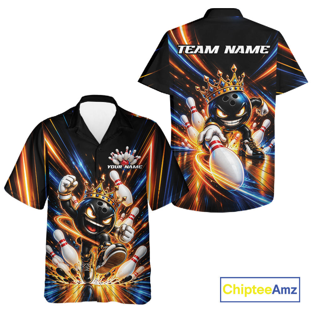 Custom Funny Crown Bowling Team And Button Up Shirt, Bowling King Jersey Bowler Outfit