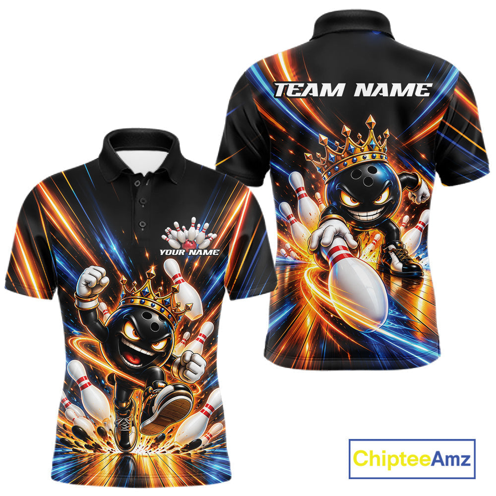 Custom Funny Crown Bowling Team Polo Shirt, Bowling King Jersey Bowler Outfit