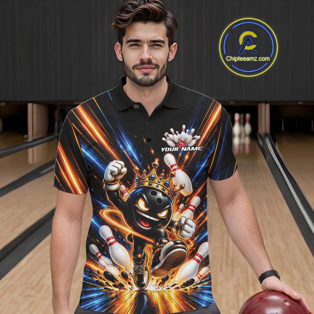 Custom Funny Crown Bowling Team Polo Shirt, Bowling King Jersey Bowler Outfit