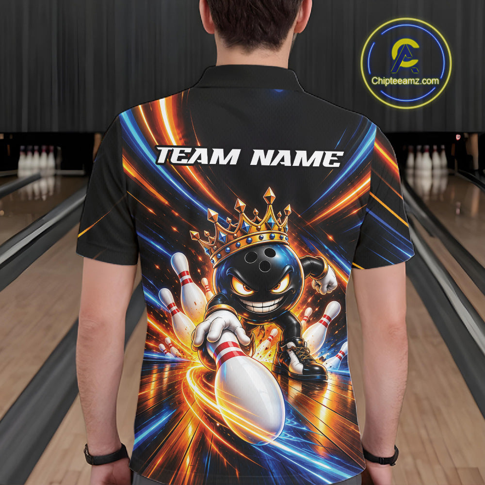 Custom Funny Crown Bowling Team Polo Shirt, Bowling King Jersey Bowler Outfit