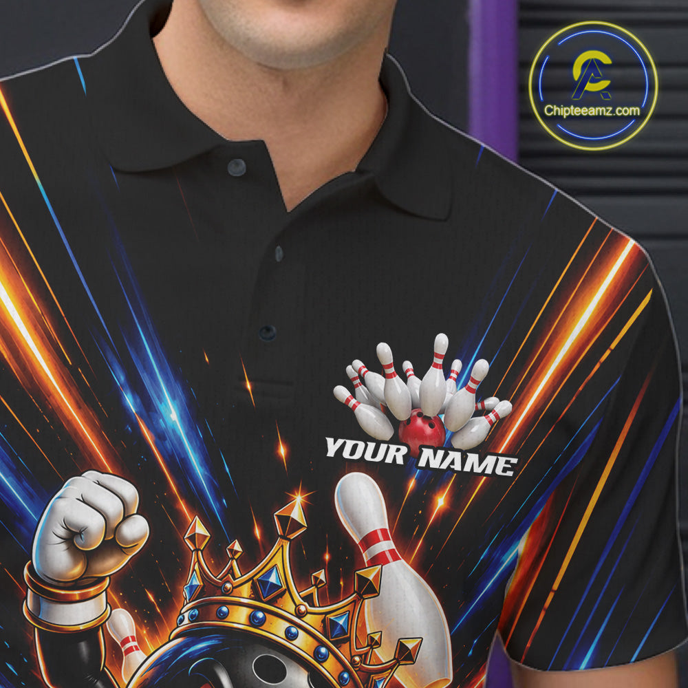 Custom Funny Crown Bowling Team Polo Shirt, Bowling King Jersey Bowler Outfit