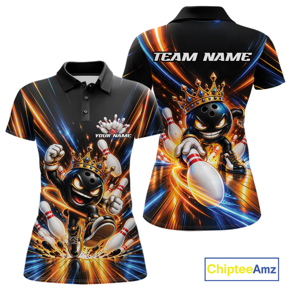 Custom Funny Crown Bowling Team Polo Shirt, Bowling Queen Jersey Bowler Outfit