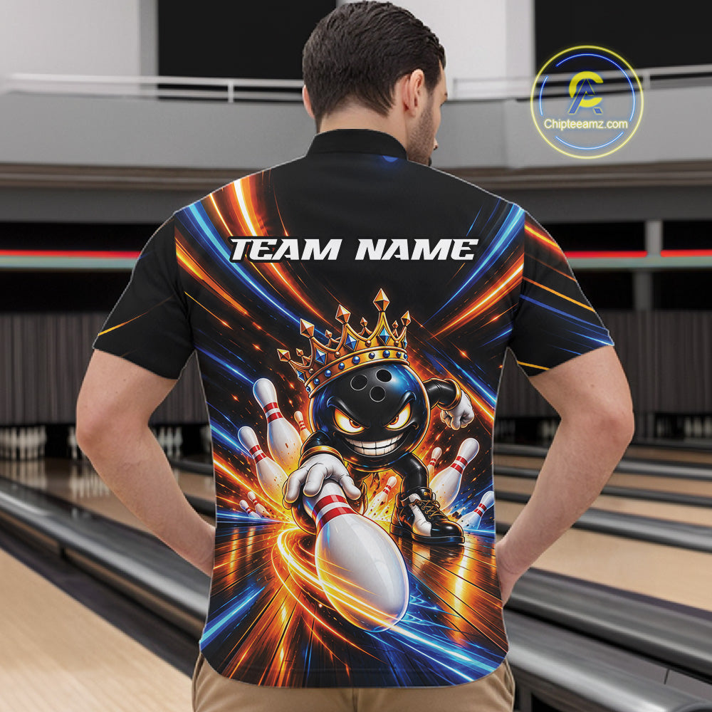 Custom Funny Crown Bowling Team Quarter Zip Shirt, Bowling King Jersey Bowler Outfit