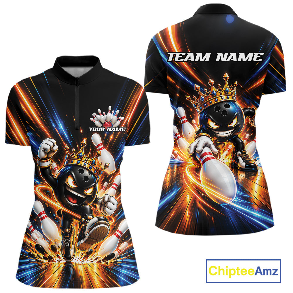 Custom Funny Crown Bowling Team Quarter-Zip Shirt, Bowling Queen Jersey