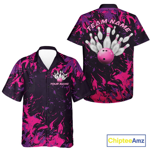 Custom Purple And Pink Camo And Bowling League Shirt, Bowlers Jerseys Tournament Outfit