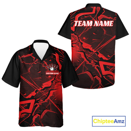 Custom Black And Red Lightning Crack Modern Bowling Team Hawaiian Shirt And And