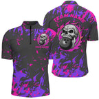 Custom Pink And Purple Bowling Jerseys And, Flame Skull Bowling Team Shirts