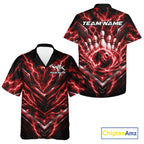 Custom Red Lightning Bowling Team And Button Up Shirt, Matching Bowling League Shirt
