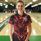 Custom Red Lightning Bowling Team Polo Shirt, Matching Bowling League Shirt