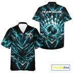 Custom Turquoise Blue Lightning Bowling And Button Up Shirt, Matching Bowling League Shirt