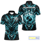 Custom Turquoise Blue Lightning Bowling Polo Shirt, Matching Bowling League Shirt