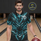 Custom Turquoise Blue Lightning Bowling Polo Shirt, Matching Bowling League Shirt
