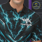 Custom Turquoise Blue Lightning Bowling Polo Shirt, Matching Bowling League Shirt