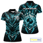 Custom Turquoise Blue Lightning Bowling Polo Shirt, Matching Bowling League Shirt