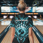 Custom Turquoise Blue Lightning Bowling Polo Shirt, Matching Bowling League Shirt