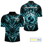 Custom Turquoise Blue Lightning Bowling Quarter Zip Shirt, Matching Bowling League Shirt