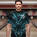 Custom Turquoise Blue Lightning Bowling Quarter Zip Shirt, Matching Bowling League Shirt
