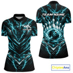 Custom Turquoise Blue Lightning Bowling Quarter-Zip Shirt, Bowling League Shirt