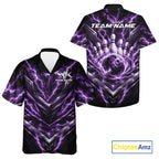 Custom Purple Lightning Bowling Team And Button Up Shirt, Matching Bowling League Shirt