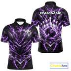 Custom Purple Lightning Bowling Team Polo Shirt, Matching Bowling League Shirt
