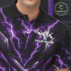 Custom Purple Lightning Bowling Team Polo Shirt, Matching Bowling League Shirt