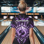 Custom Purple Lightning Bowling Team Polo Shirt, Matching Bowling League Shirt