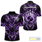 Custom Purple Lightning Bowling Team Quarter Zip Shirt, Matching Bowling League Shirt