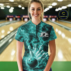 Custom Turquoise Blue Fire Flame Bowling Tournament Shirt, Team Bowling Jerseys