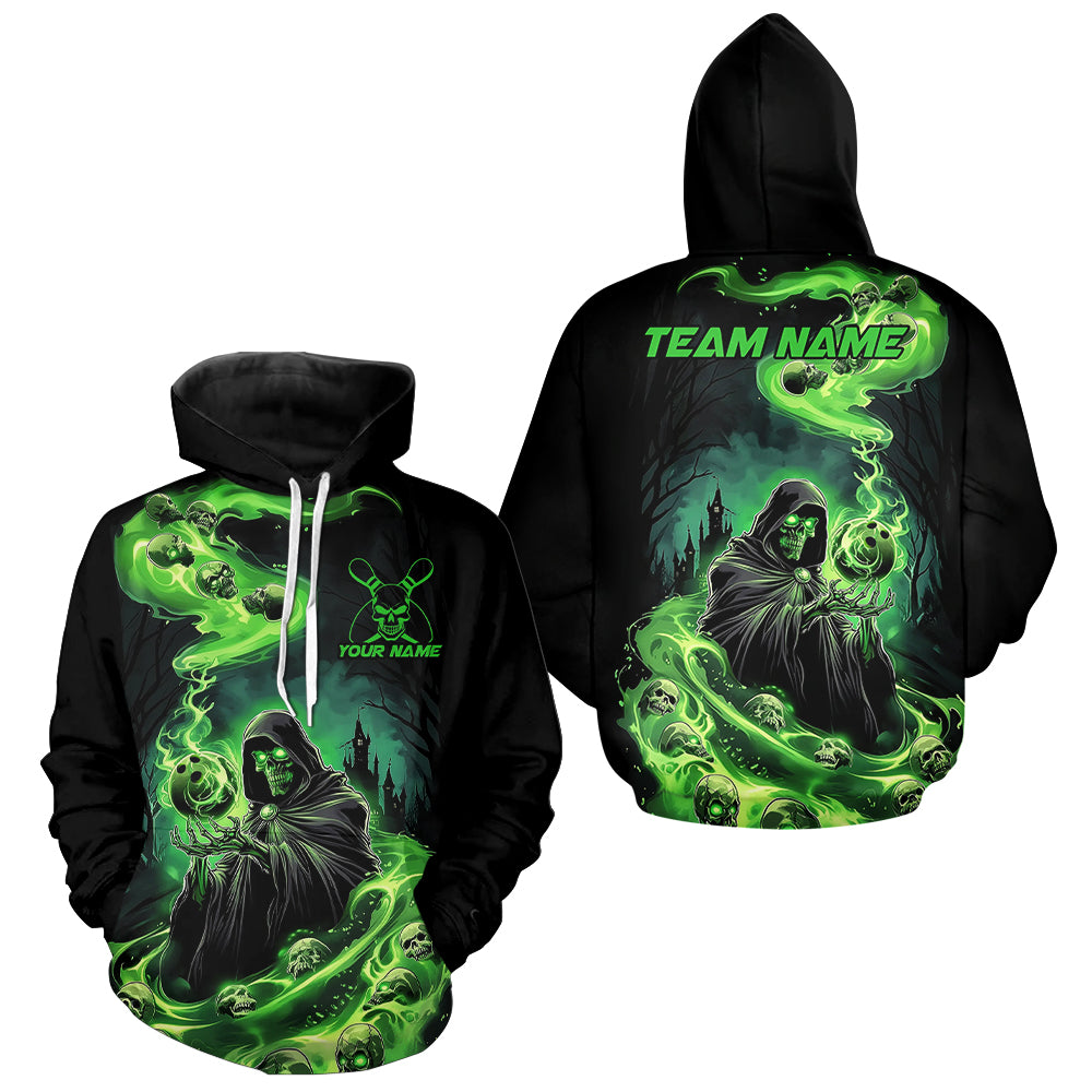 Black And Green Grim Reaper Custom Halloween Bowling Team Hoodie Shirts And, Bowling Gift