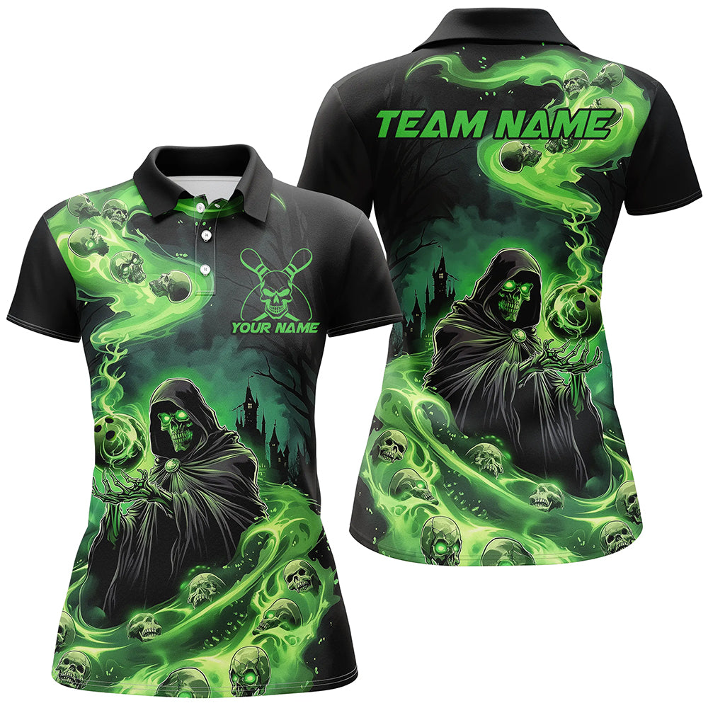 Black And Green Grim Reaper Custom Halloween Bowling Team Shirts, Bowling Gifts