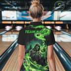Black And Green Grim Reaper Custom Halloween Bowling Team Shirts, Bowling Gifts