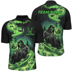 Black And Green Grim Reaper Custom Halloween Bowling Team Shirts, Bowling Gifts