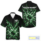 Custom Black And Green Lightning Bowling Tournament Jersey, Bowling Team And Button Up Shirt