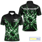 Custom Black And Green Lightning Bowling Tournament Jersey, Bowling Team Polo Shirt