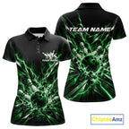Custom Black And Green Lightning Bowling Tournament Jersey, Bowling Team Polo Shirt