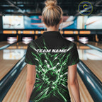 Custom Black And Green Lightning Bowling Tournament Jersey, Bowling Team Polo Shirt