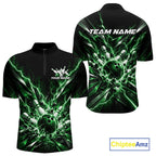Custom Black And Green Lightning Bowling Tournament Jersey, Bowling Team Quarter Zip Shirt